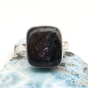 Sterling Silver Dark Blue Goldstone Ring Size 8 Galactic 925 Galaxy